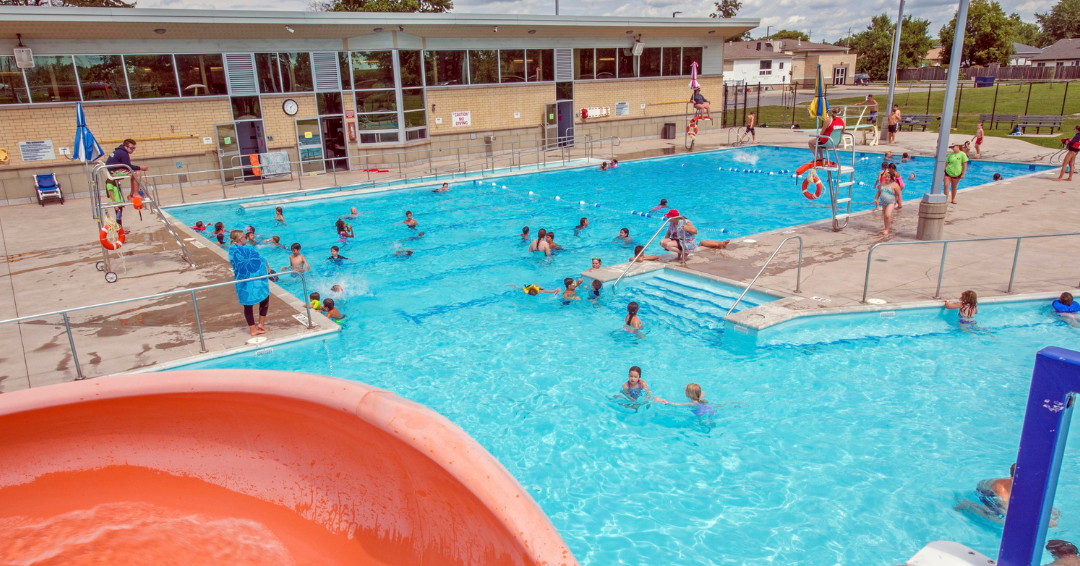 Pool with people swimming