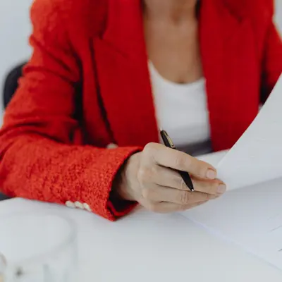 Woman looking over documents