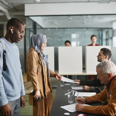 People lining up to vote