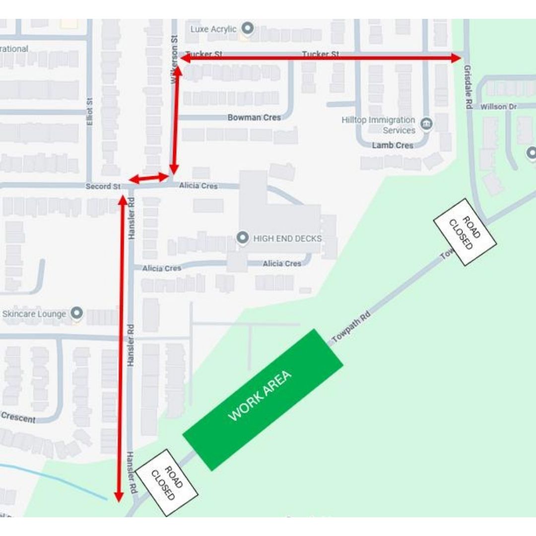 Detour for Towpath Road Closure